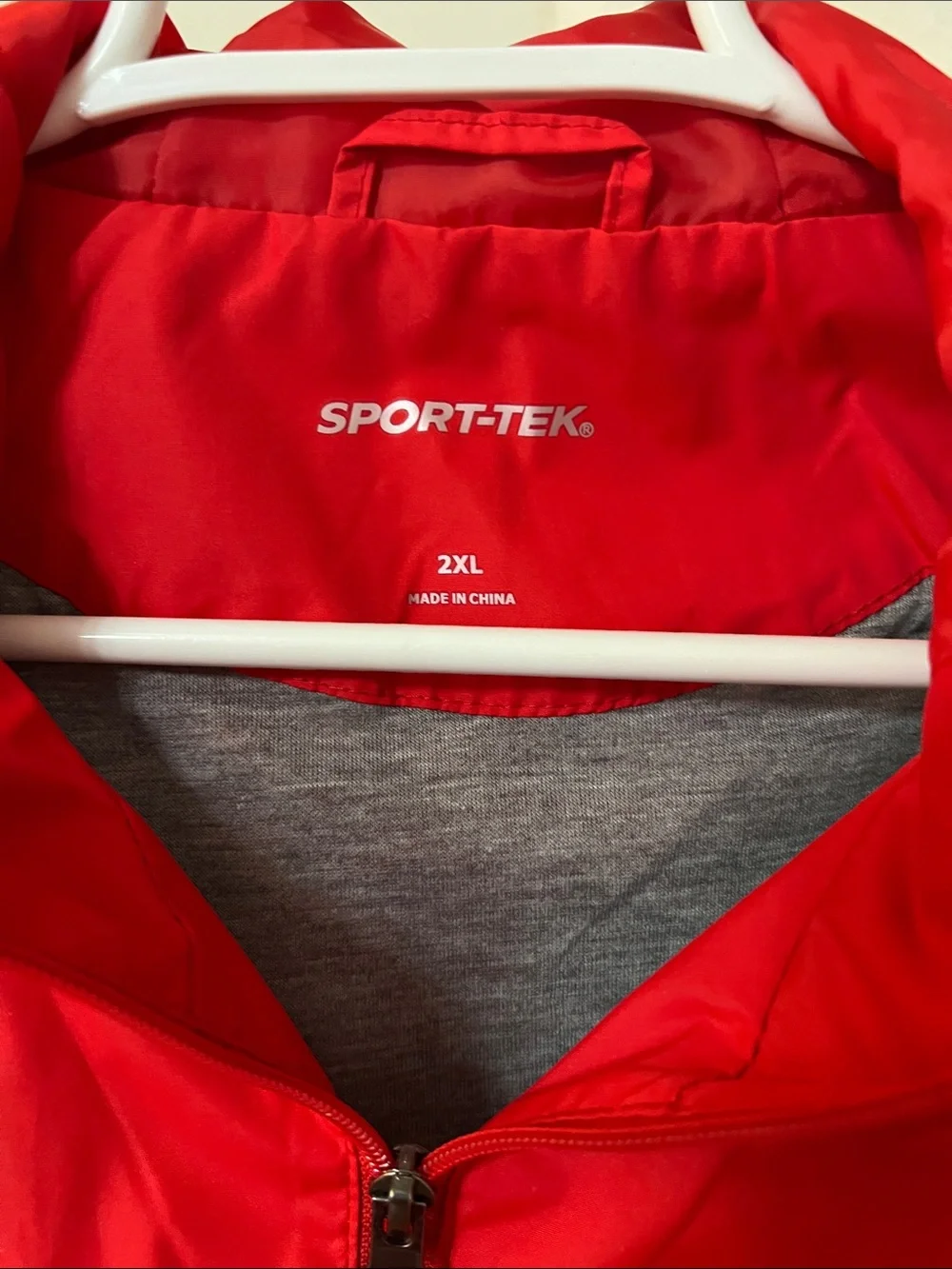Sport-Tek Red & White Hooded Windbreaker